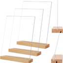 TONICE 5x7 Acrylic Sign Holder with Wood Base 3 Pack L/T Shape Vertical or Slant Back Display for Wedding, Restaurant, Store, Office, Hotel