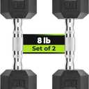HANDBODE Hex Dumbbell Set,8 lb Rubber Encased Exercise & Fitness Dumbbells, Weights Dumbbells Set of 2, Hand Weight for Strength Training, Chrome Handle