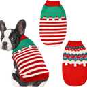 2PCS Puppy Christmas Sweater Cat Turtleneck Knitwear Xmas Elf Outfits Dog Warm Clothes Sweater for Kitties Puppies XL