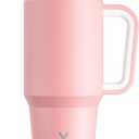 Meoky 32 oz Tumbler with Handle, Insulated Tumbler with Lid and Straw, Stainless Steel Travel Mug, Keeps Cold for 24 Hours, 100% Leak Proof, Fits in Car Cup Holder (Blush)