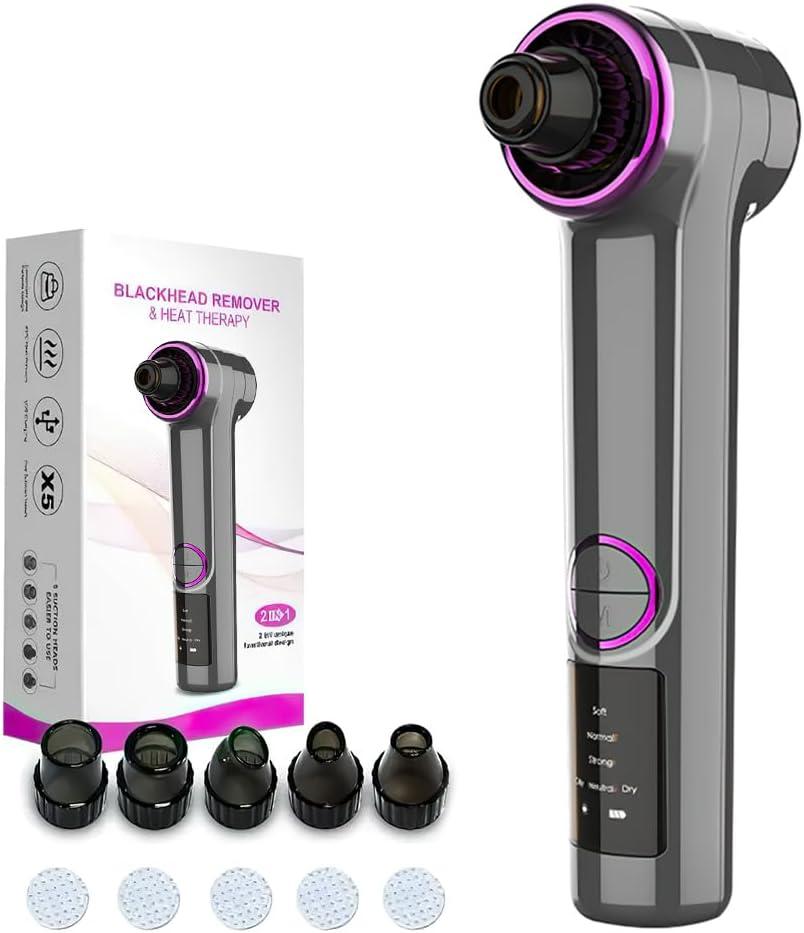 Blackhead Removers Pore Vacuum with Heating5 Suction Heads & 3 Adjustable Suction Levels for Nose & Face Deep Pore Cleansing