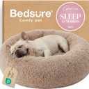 Bedsure Calming Dog Bed Medium Size Dog - Donut Washable Medium Pet Bed, 30 inches Anti-Slip Round Fluffy Plush Faux Fur Cat Bed, Fits up to 45 lbs Pets, Camel