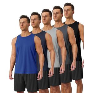 BOOJO 5 Pack Tank Tops Men - Quick Dry Moisture Wicking Summer Workout Muscle Sleeveless Shirts for Gym Beach Running 3XL