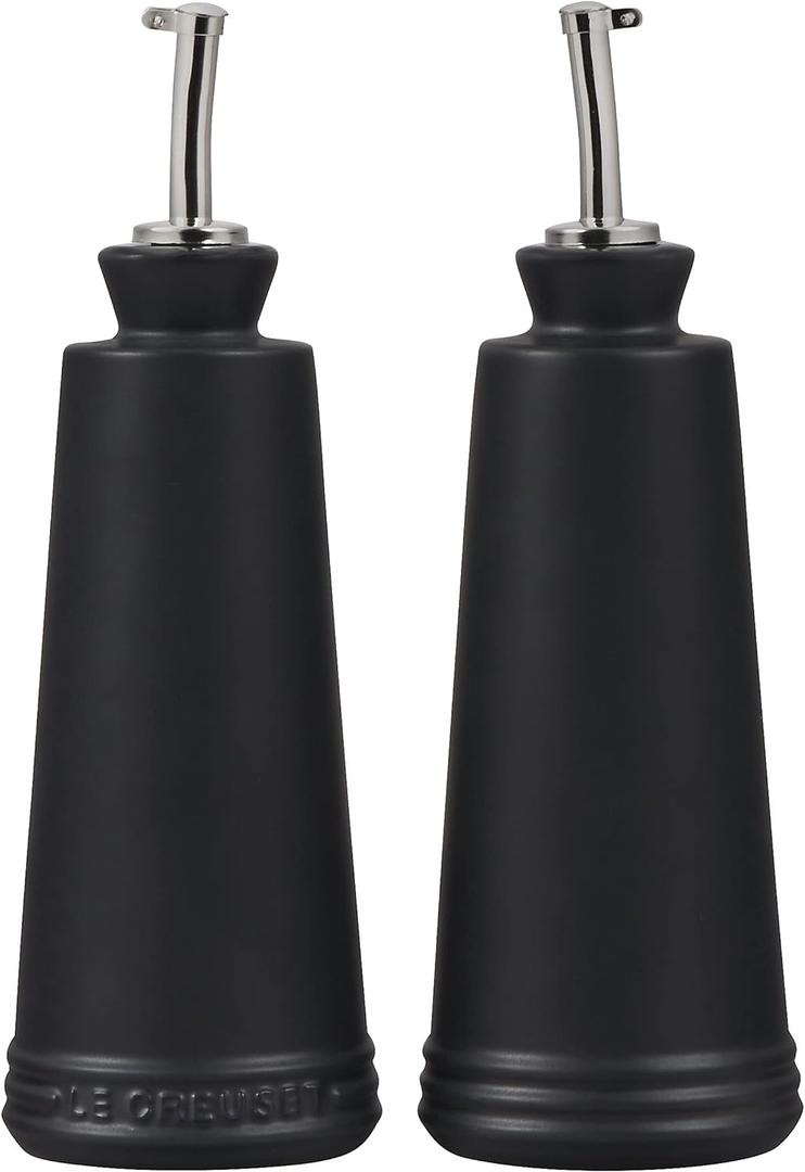 Le Creuset Signature Stoneware Oil & Vinegar set, 10 oz. each, Black Onyx