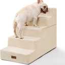Dog Stairs for High Bed 22.6" H,5-Step Dog Steps for Small Dogs and Cats,Indoor Non-Slip Balanced Pet Stairs are Suitable for Puppy,Older Cat,Beige