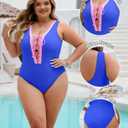Plus Size Swimsuit for Women Tummy Control Bathing Suits Full Coverage Swimsuits Color Block One Piece Swim Suit (Blue, XXXL)