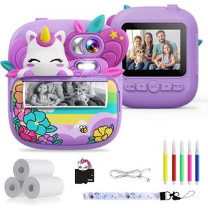 Kids Camera Instant Print, Camera for Kids with Printable Photos, Toddler Camera Toys for Children Ages 3-14, Digital Camera Birthday Gifts for Girls 4 5 6 7 8 9 10 11 12 13 Years Old (Purple)