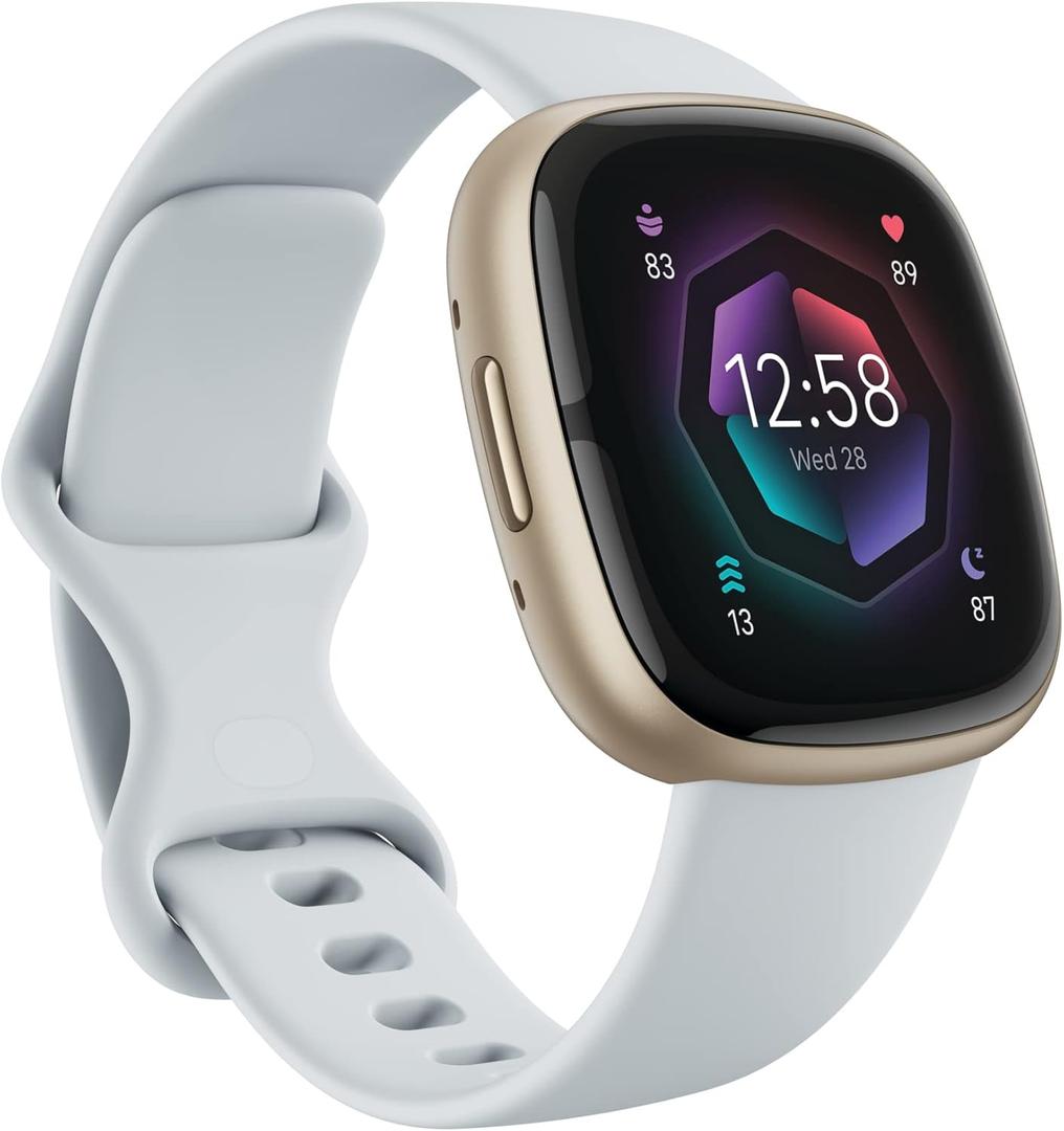Fitbit Sense 2 Advanced Health and Fitness Smartwatch - Blue Mist/Pale Gold
with Stress and Sleep Tools - 3-Month Google Health Premium Membership Included - ECG App, SpO2, 24/7 Heart Rate, and GPS