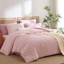 Nayoroom Gingham Duvet Cover Queen Size 100% Washed Cotton Pink Plaid Checkered Comforter Cover 3 Pcs Soft Breathable Grid Farmhouse Dorm Bedding Set for All Seasons