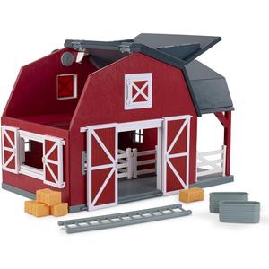 Terra by Battat - Wooden Animal Barn Toy Set with 20 Pieces - Farm Animals Toys for Kids 3-5 Years - Foldable Roof, Hay Bales, Pulley & Fences - Screen-Free Toddler Toys for Pretend Play  Wooden Barn