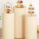 MODFUNS Cylinder Pedestal Cover Set of 3 Beige Cylinder Cover Spandex Pedestal Stand Cover Elastic Round Pillar Cover Vintage Cylinder Plinth Stand Cover for Wedding Reception Dessert Table Decor