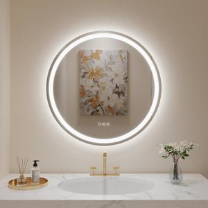 LOVESPEJO Round LED Mirror for Bathroom 24", Anti-Fog LED Bathroom Vanity Mirror with Lights, Dimmable, 3 Colors, IP54 Waterproof (24"L x 24"W, Front and Backlit)