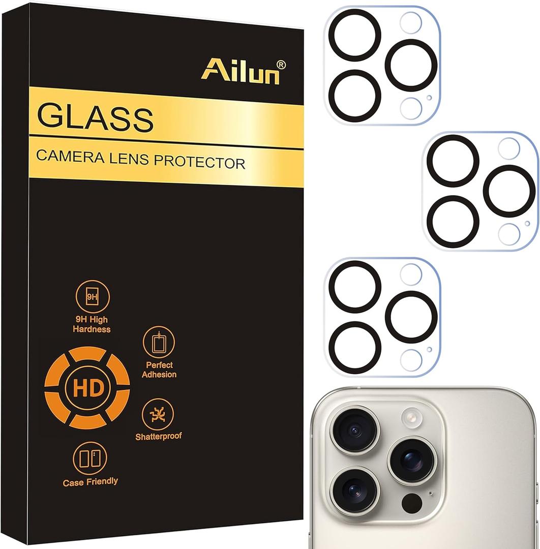 Ailun 3 Pack Camera Lens Protector for iPhone 15 Pro & iPhone 15 Pro Max,Tempered Glass,9H Hardness,Ultra HD,Anti-Scratch,Easy to Install,Case Friendly [Does not Affect Night Shots]