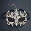 Ldabrye Rhinestones Masquerade Half Face Halloween Costume Accessories for Men Women Masquerade Halloween Cosplay (Silver)