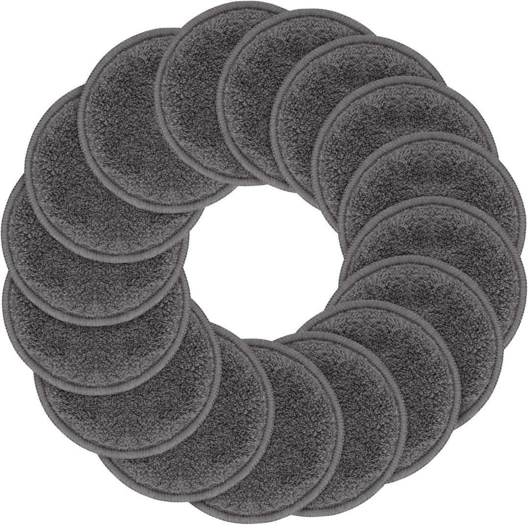 SUNLAND Reusable Makeup Remover Pads for Face,Eye,Lips 16 Pack Microfiber Face Cleansing Gloves Washable with Laundry Bag and Travel Bag Rounds Toner Pads (Round 3.15inchx16, Dark Grey)