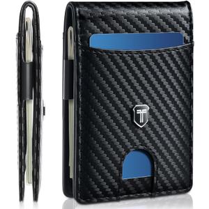 Gostwo Slim Wallet for Men, Minimalist Money Clip Card Wallet, RFID Blocking Bifold Mens Wallet, Front Pocket Credit Card Holder with ID Window, Gifts for Him, Carbon Fiber Black