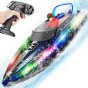 RC Boat with LED Lights, 40+ Mins, Self-Righting Waterproof Remote Control Boat for Pools, Lakes, Bathtubs, Summer Water Toys for Kids, Radio Controlled Watercraft (Blue)