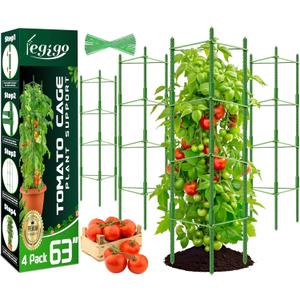 Legigo 4-Pack Tomato Cage for Garden Plant Support- Up to 63inch Garden Stakes Tomato Cage, Tomato Trellis for Potted Plants, Tomato Cages Plant Stakes for Climbing Vegetables Plants Flowers