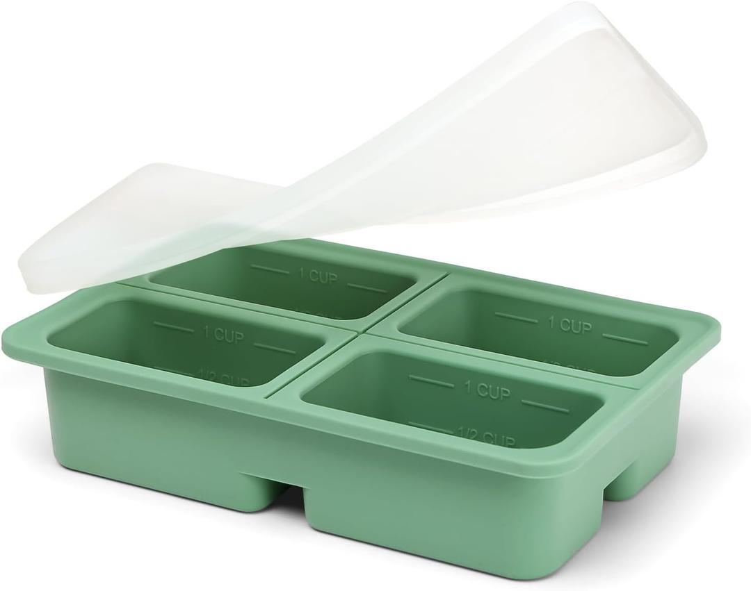 haakaa Sturdy Silicone Freezer Tray with Lid – Soup & Meal Prep Tray, 1 Cup Portion Cubes for Food Storage, Leak-Proof BPA-Free Mold, Easy Release, 1 Pack