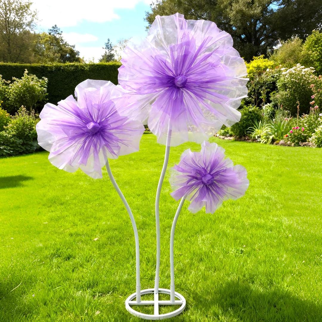 WARMALL 3PCS Giant Flowers for Decoration, 5.9Ft Large Artificial Silk Flower with Stems and Stands, Wedding Party Banquet Graduation Home Garden Shop Window Photography Props Background DecorPurple