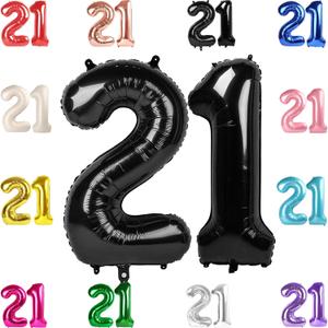 21 Balloon Number, Black Number 21st Birthday Balloons 40 Inch, 21 or 12 Years Old Black Birthday Decorations for Men Women Him Her, 21st Anniversary Decorations