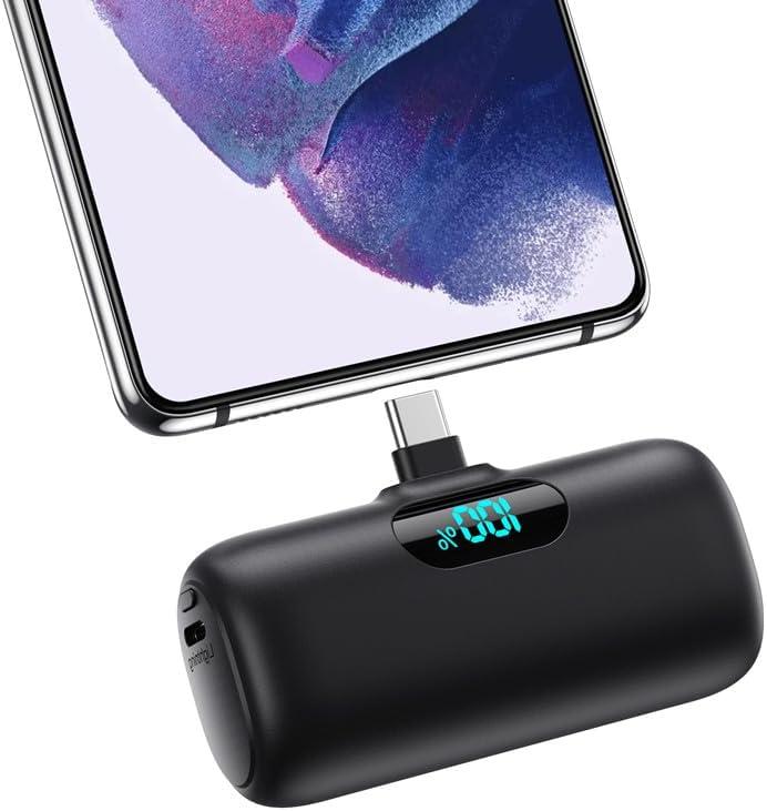 Mini Portable Charger 5000mAh Power Bank,15W PD USB C Cell Phone Portable Power,LCD Display Battery Pack Compatible With iPhone 16/15/15 Plus/15 Pro/15 Pro Max/Android/Samsung/Moto/LG(Type-C Only) (Black)