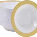 JOLLY CHEF 50 Disposable Plastic Bowls 12oz Premium Heavy Duty Disposable Dinner Bowls Reusable and Great for Weddings, Parties, Dinners, Catering, Thanksgiving and Everyday Use (Gold)