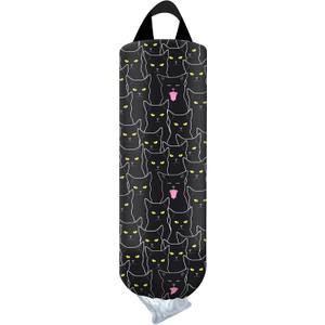 Plastic Bag Holder, Wall Mount Grocery Bag Organizer, Funny Hanging Trash Bag Storage Dispenser for Home Kitchen Cute Black Cats