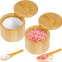 Loscarol 2Pcs Bamboo Salt Cellar Spice Box with Magnetic Swivel Lid & Spoon, Bamboo Storage Box Salt Container to Storage Pepper, Table Salt, Gourmet Salts, Spice, Sugar, 6 oz