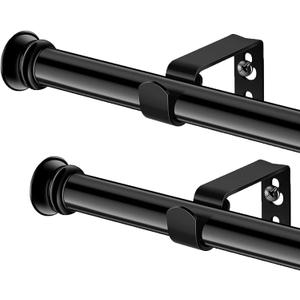 Curtain Rods 2 Pack 5/8 inch Black Curtain Rods for Windows 30 to 45 Inch with Brackets Easy to Install for Bedroom Living room Kitchen (30-45, Black|2 Pack)