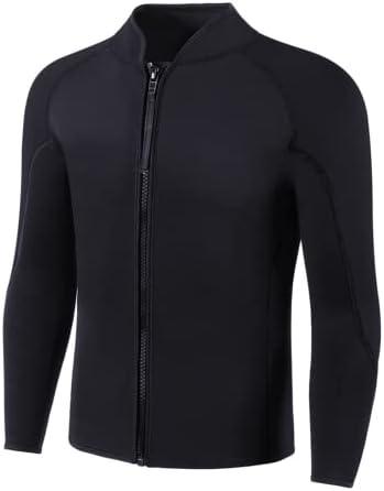 INTBOSS Wetsuit Top Men,2mm Mens Wetsuit Top 3mm Long Sleeve Wetsuit Jacket Men Front Zip Warm Wets Suit Jackets for Men Stretch Mens Wetsuit Top M