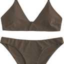 ZAFUL Women's Solid Spaghetti Strap Bralette Bikini Set Two Piece Swimsuit (1-Deep Coffee, XL)