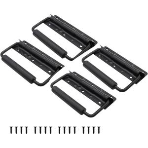 Piutouyar 4.9 Inch Spring Loaded Handle, Heavy Duty Surface Mount, Folding With Rubber Grip for Toolbox, Boxes, Black (4Pcs)