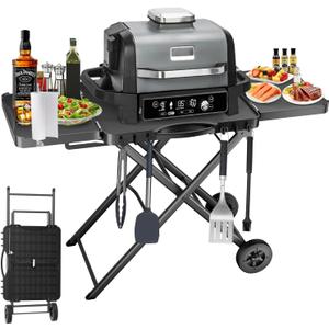 Portable Grill Cart for Ninja Woodfire OG700 OG800 OG900, Blackstone Griddle, for Weber Q100 Q200 Q300, Pizza Oven, Collapsible Grill Stand for Most Portable Grills, Large Surface Grill Trolley