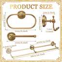 4 Pcs Antique Brass Gold Bathroom Accessories Set Wall-Mounted Towel Rack & Towel Ring & Toilet Paper Holder & Robe Hook, Wall Mounted Brass Vintage Bath Hardware Fixture Set(Double)
