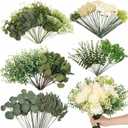 120Pcs 15 Kinds Mixed Artificial Eucalyptus Leaves Stems and Faux Flowers Bulk, Fake Silver Dollar Eucalyptus Bundle Plants Greenery Branches for Wedding Vase Bouquets Floral Arrangement Home Decor