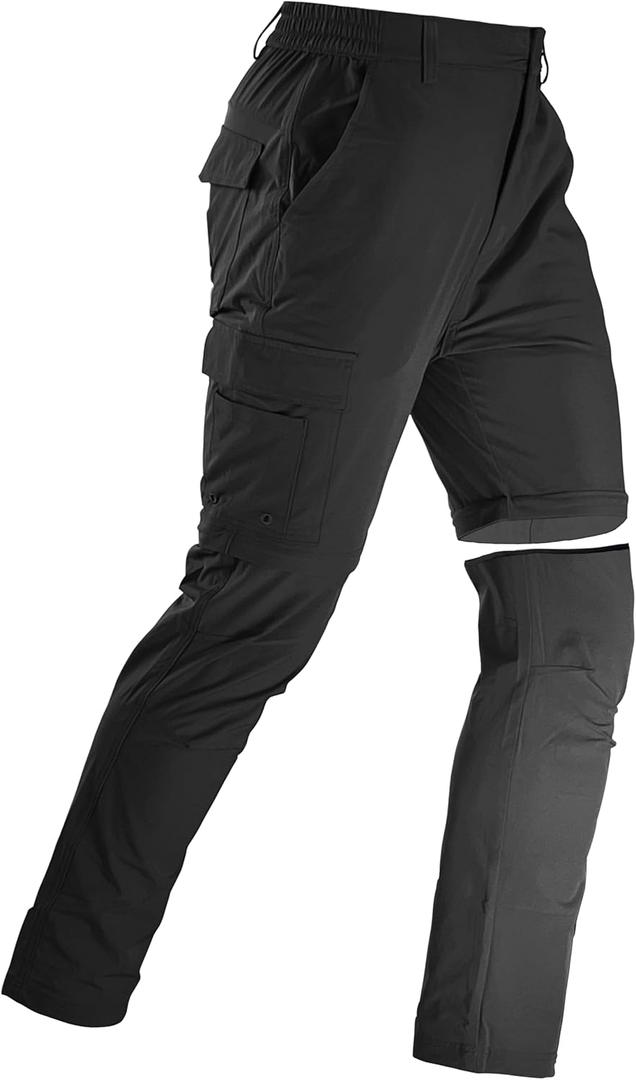 Men's Convertible Hiking Pants Zip Off Quick Dry Lightweight Safari Travel Camping Fishing Cargo Outdoor Pants (32, Black)