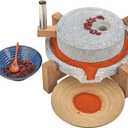 Stone Grain Mill - Manual Flour Mill with Stable Wood Base, Natural Granite Stone Grinder Mill for Dry & Wet Use, Home Kitchen Tool (9.8 x 13.8 inch)