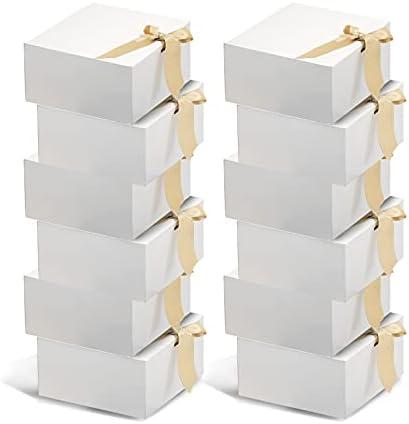 HUAPRINT gift boxes with Lids,White, 8x8x4inches,Bridesmaid Proposal Box,12 Sets,Kraft Paper for Wedding,Packaging,Present,Birthday,Cupcake Boxes,Crafting