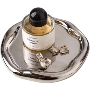 Silver Tray Decorative Vanity Tray Bathroom Tray Jewelry Dish Ceramic Silver Round Plate Holder Makeup Tray Home Organizers Irregular Storage Plate Bathroom Organizer (Round)