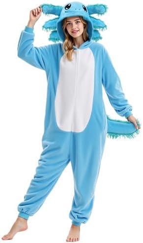 Gorkonpy Axolotl Costume Adult Women Animal Onesie Pajamas Halloween Party Dress Up, M