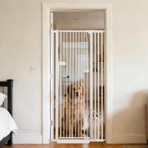 Lumizone Extra Tall Cat Gate 61.02" High Pressure Mounted Extra Wide 2025 New (17 Sizes) 1.37" Gap No Drilling Auto-Close One-Handed Operation Tall Pet Gate for Dogs(White, 61.02" H x 34.25"-38.38" W)