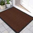 Front Door Mat Indoor Outdoor Entrance 30"x17", Ribbed Non Slip Mat, Absorbent Dirt Moisture Trapper Waterproof Rubber Backing Doormats, Low Profile Washable Front Doormat Floor Mat, Brown