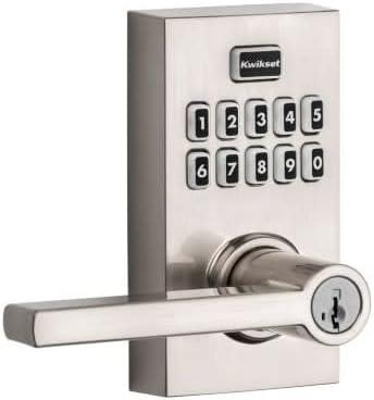Kwikset 99170-003 SmartCode 917 Keypad Keyless Entry Contemporary Residential Electronic Lever Lock Deadbolt Alternative with Halifax Door Handle and SmartKey Security, Satin Nickel