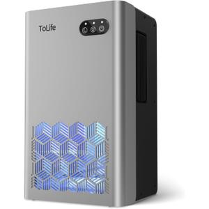 ToLife Dehumidifiers for Home 95 OZ Water Tank, 1000 sq.ft Dehumidifier for Basement Bedroom Bathroom with Auto Shut Off 7 Colors LED Light, Silver
