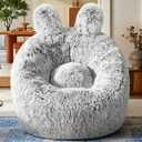 Plush Faux Fur Bean Bag Chairs, Memory Foam Filled Sofa Chair Shape Bean Bag for Adults/Teens/Kids, Ultra-Soft Lazy Sofa for Living Room Bedroom College Dorm, Grey