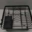 MAJALiS Expandable Stainless Steel Over The Sink Dish Drying Rack for Small Kitchen, Counter Space Saving, Hanging Compact RV Plate Drain Strainer in Black Wire Metal with Adjustable Utensil Holder