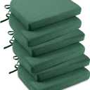 downluxe Indoor Chair Cushions for Dining Chairs, Soft and Comfortable Textured Foam Kitchen Chair Pads with Ties and Non-Slip Backing, 16" x 16" x 2", Dark Green, 6 Pack