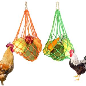 Chicken Vegetable String Bag Poultry Fruit Holder Chicken Cabbage Feeder Treat Feeding Tool with Hook for Hens Chicken Coop Toy for Hen Goose Duck (Green Orange)