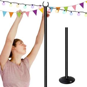10ft String Light Pole for Hard Surfaces, Light Pole for Outdoor String Light, Perfect for Garden, Backyard, and Patio Lighting Stand for Parties, Wedding - Matte Black Finish - 1 Pack